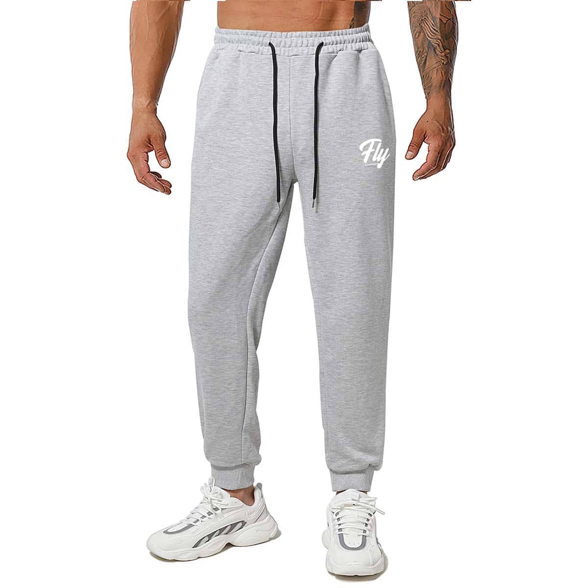 

Guys Letter Print Drawstring Sweatpants, Light grey