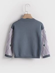 Toddler Girls Heart & Argyle Pattern Drop Shoulder Cardigan - Lilac Purple - View 2