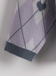 Toddler Girls Heart & Argyle Pattern Drop Shoulder Cardigan - Lilac Purple - View 3