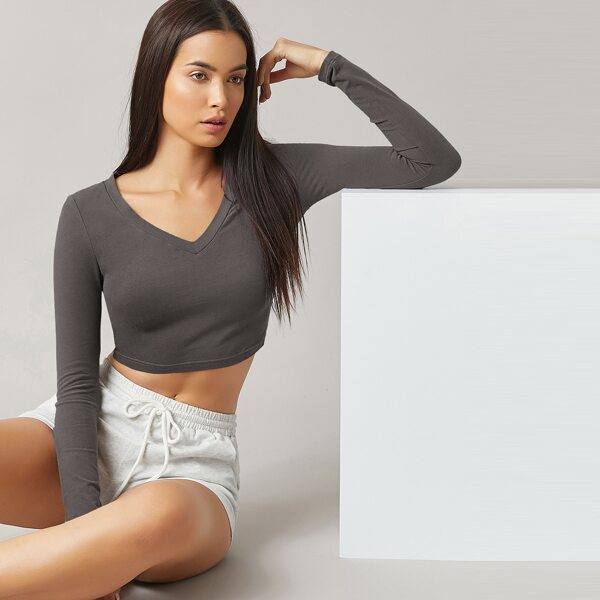 

V-Neck Crop Top, Grey