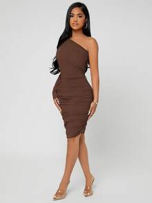 SHEIN SXY Vestido ajustado de un hombro fruncido