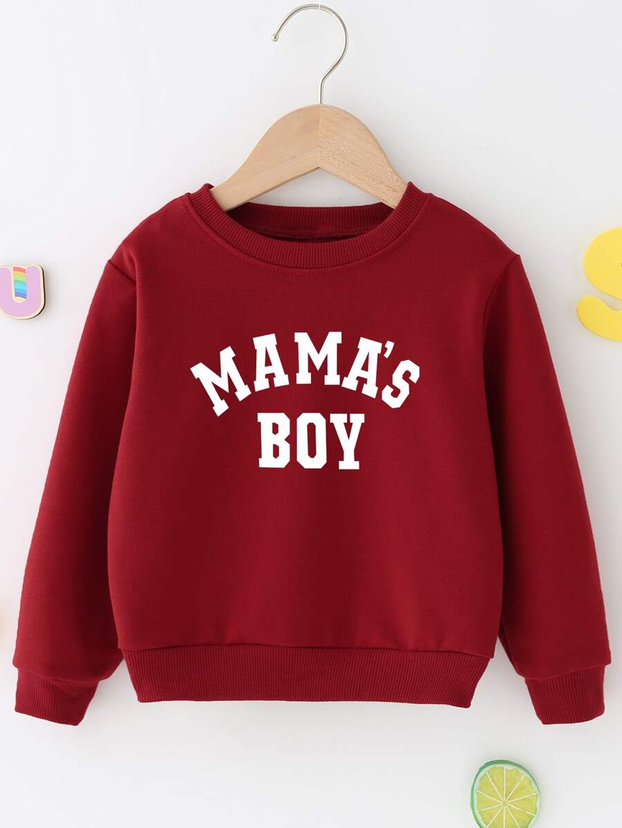 SHEIN Young Boy Letter Graphic Round Neck Pullover - Burgundy - View 1