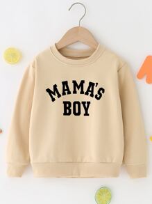 SHEIN Young Boy Letter Graphic Round Neck Pullover - Khaki - View 1