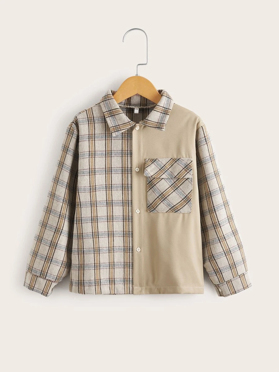 Girls Plaid Flap Pocket Jacket