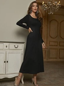 珍珠釘珠扭結露背洋裝 - 黑色 - 查看 6