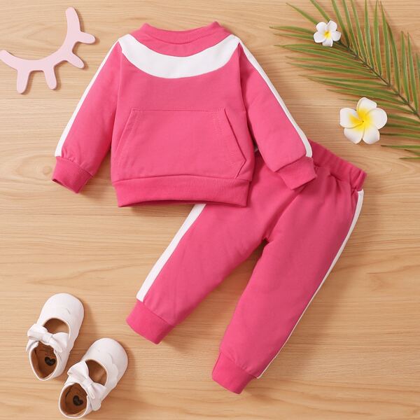 

Baby Colorblock Sweatshirt With Sweatpants, Hot pink