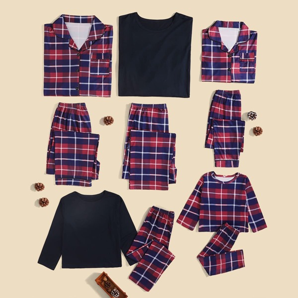 

1pc Plaid Top With 1pc Pants, Multicolor