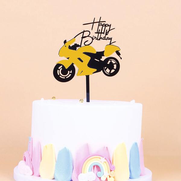 

1pc Motorcycle Birthday Cake Topper, Multicolor