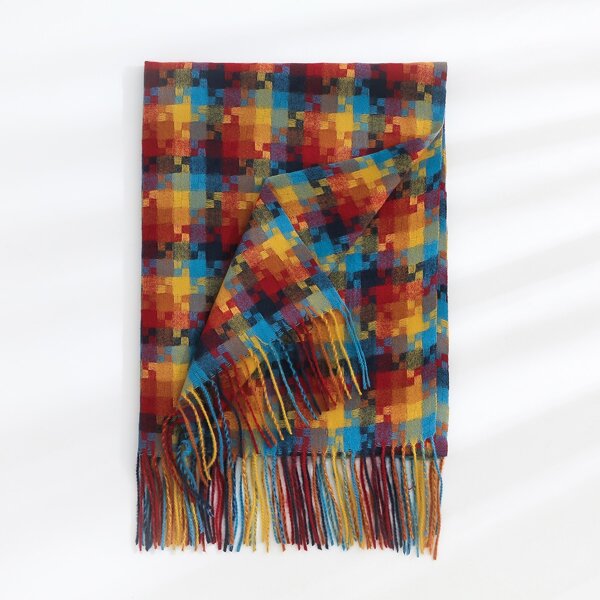 

Fringe Hem Color Block Scarf, Multicolor