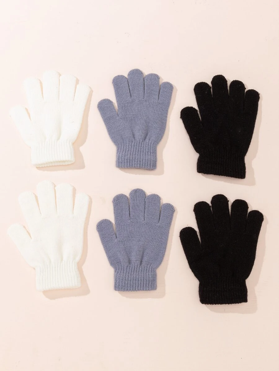 兒童3雙素色手套 - 彩色 - 查看 1