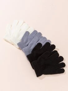 兒童3雙素色手套 - 彩色 - 查看 3