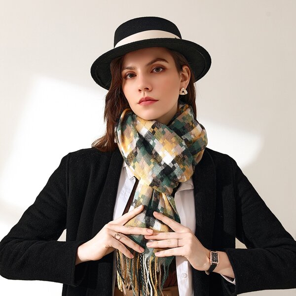 

Fringe Hem Color Block Scarf, Multicolor