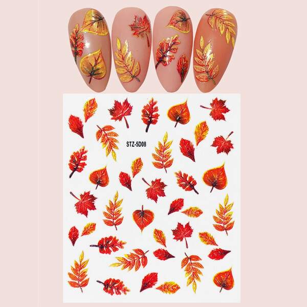 

1sheet Leaf Pattern Nail Art Sticker, Multicolor