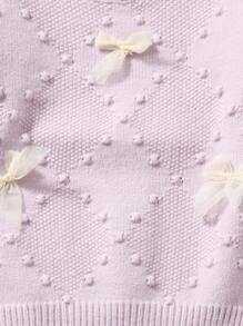 Toddler Girls Bow Front Popcorn Knit Jumper - Lilac Purple - View 3