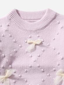 Toddler Girls Bow Front Popcorn Knit Jumper - Lilac Purple - View 4