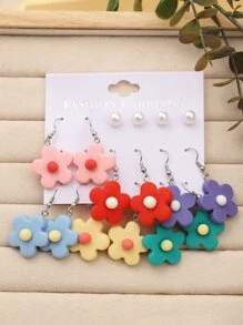 8雙花朵裝飾耳環 - 彩色 - 查看 2