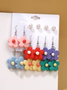 8雙花朵裝飾耳環 - 彩色 - 查看 3