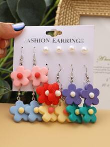 8雙花朵裝飾耳環 - 彩色 - 查看 5