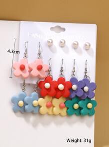 8雙花朵裝飾耳環 - 彩色 - 查看 6