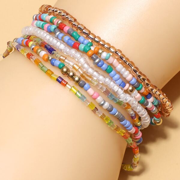 

7pcs Colorful Beaded Bracelet, Multicolor