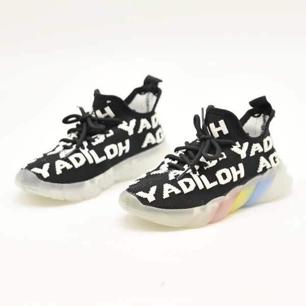 

Kids Letter Graphic Lace Up Front Sneakers, Black