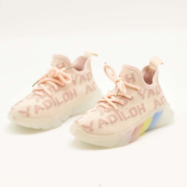 

Kids Letter Graphic Lace Up Decor Knit Sneakers, Pink