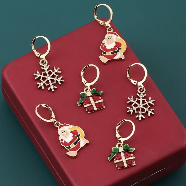 

3pairs Christmas Snowflake Decor Earrings, Multicolor