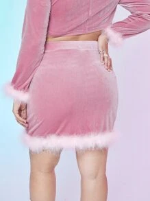 Falda ajustada ribete de peluche de terciopelo - Rosa Pálido - Ver 2