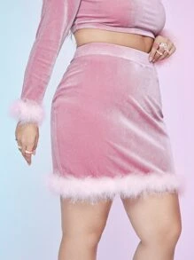 Falda ajustada ribete de peluche de terciopelo - Rosa Pálido - Ver 4