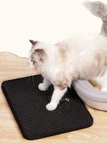 1pc Waterproof Pet Cat Litter Mat Double Layer Pet Mat, Non-slip Sand Cat Pad, Washable Bed Mat, Clean Pad - Black - View 1
