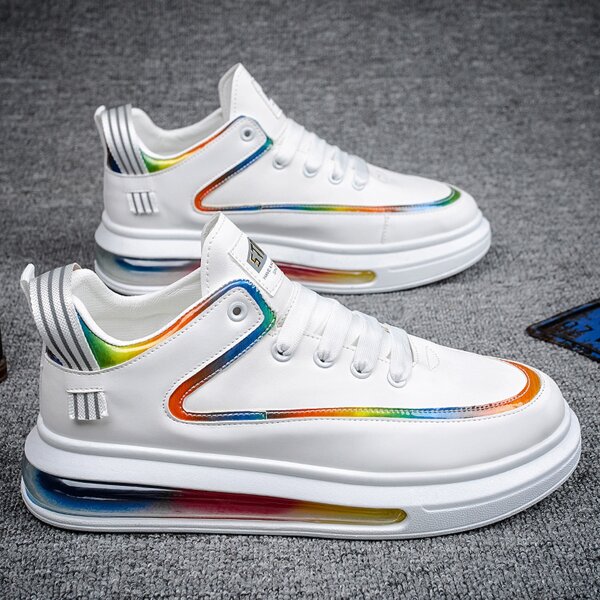 

Men Striped Pattern Lace Up Front Skate Shoes, White