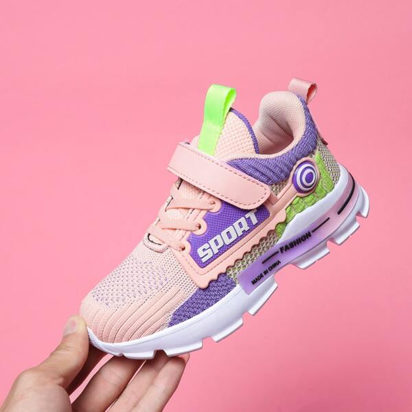 

Girls Colorblock Lace-up Front Velcro Strap Sneakers, Pink