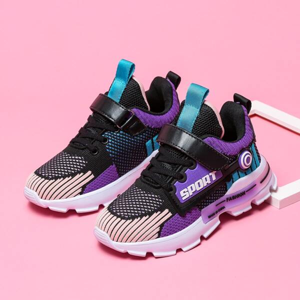 

Girls Colorblock Lace-up Front Velcro Strap Sneakers, Multicolor