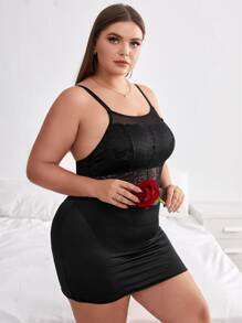 Slips de malla en contraste con tanga - Negro - Ver 1