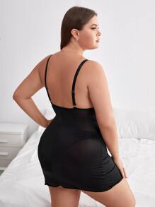 Slips de malla en contraste con tanga - Negro - Ver 2