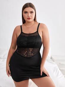 Slips de malla en contraste con tanga - Negro - Ver 3