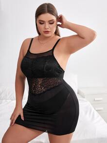 Slips de malla en contraste con tanga - Negro - Ver 4