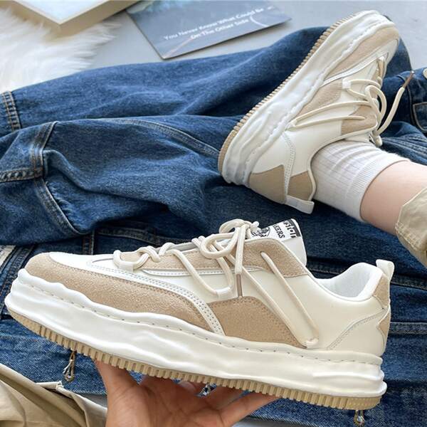 

Men Two Tone Lace-up Front Sneakers, Beige