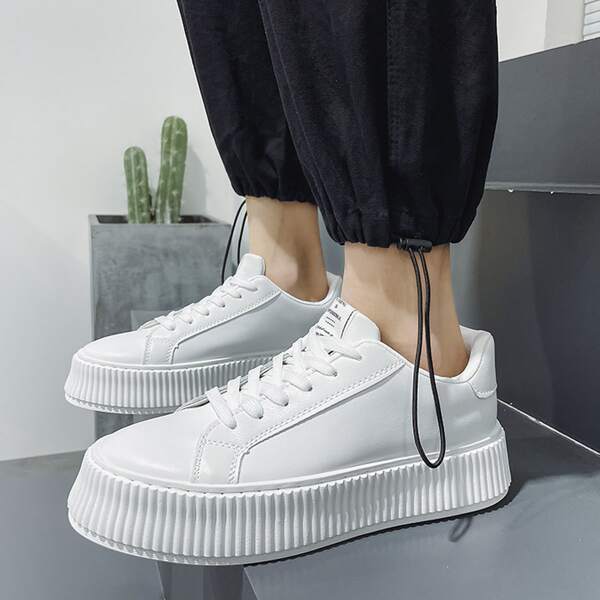 

Men Letter Patch Lace-up Front Skate Shoes, White