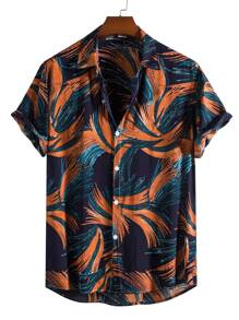 Manfinity Hombres Camisa al azar con estampado de planta irregular - Multicolor - Ver 1
