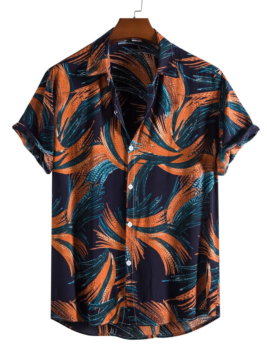 Manfinity Hombres Camisa al azar con estampado de planta irregular - Multicolor - Ver 1