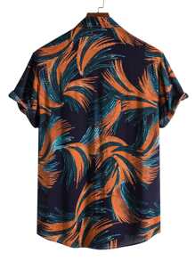 Manfinity Hombres Camisa al azar con estampado de planta irregular - Multicolor - Ver 2