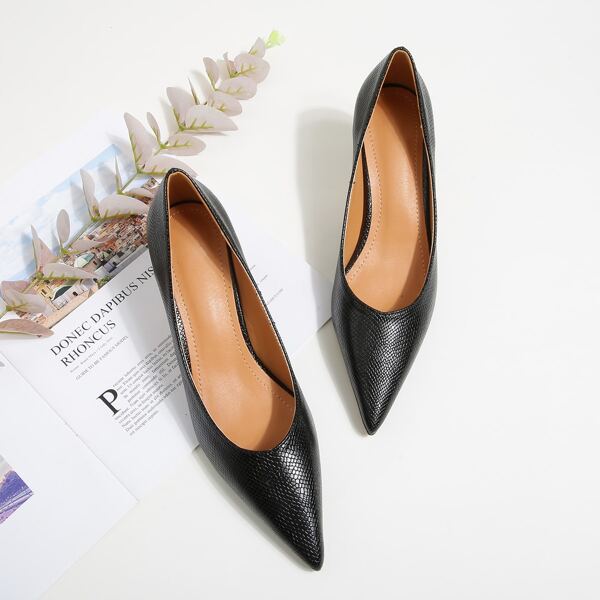 

Snakeskin Stiletto Heeled Court Pumps, Black