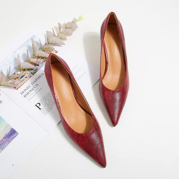 

Snakeskin Print Point Toe Court Pumps, Red