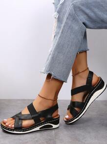 Comfortable & Fashionable Casual Thick Soled Wedge Daily Wear Plus Size Women Sandals, Summer - Black - View 1