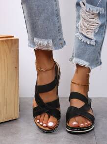 Comfortable & Fashionable Casual Thick Soled Wedge Daily Wear Plus Size Women Sandals, Summer - Black - View 2