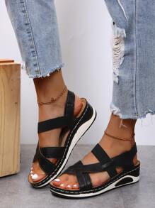 Comfortable & Fashionable Casual Thick Soled Wedge Daily Wear Plus Size Women Sandals, Summer - Black - View 3