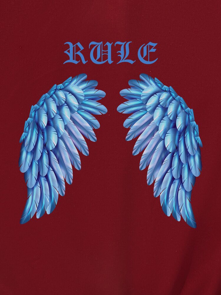 Men Wing & Letter Graphic Drawstring Hoodie - Burgundy - View 4