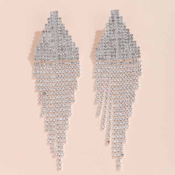 

Rhinestone Tassel Drop Earrings, Silver