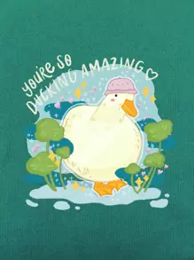 Eggmart 鴨子標語圖案四四方方T恤 - 綠色 - 查看 3